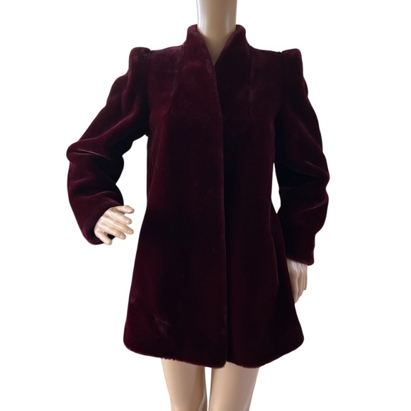 Sasson NY Paris Vtg 1980's Plush Faux Fur Coat Wine Burgundy